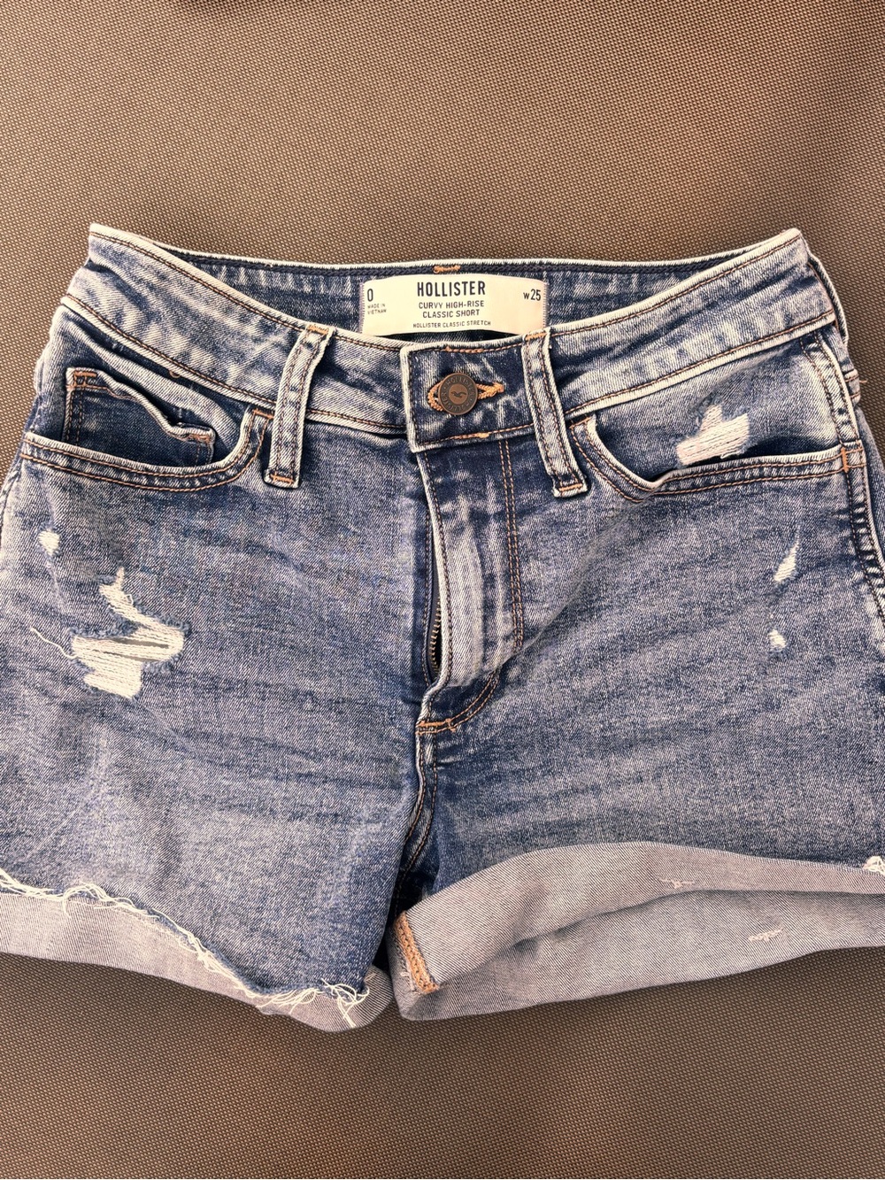 Hollister Light Blue Distressed Rolled-Hem Denim Shorts